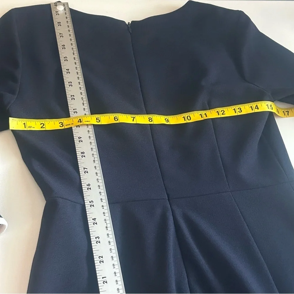 Nanette Lepore Navy Blue White Ruffle Midi Dress Long Sleeve Size 4